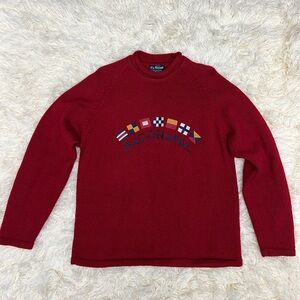 Faconnable Burgundy Crewneck Sweater with Nautical Flag Embroidery